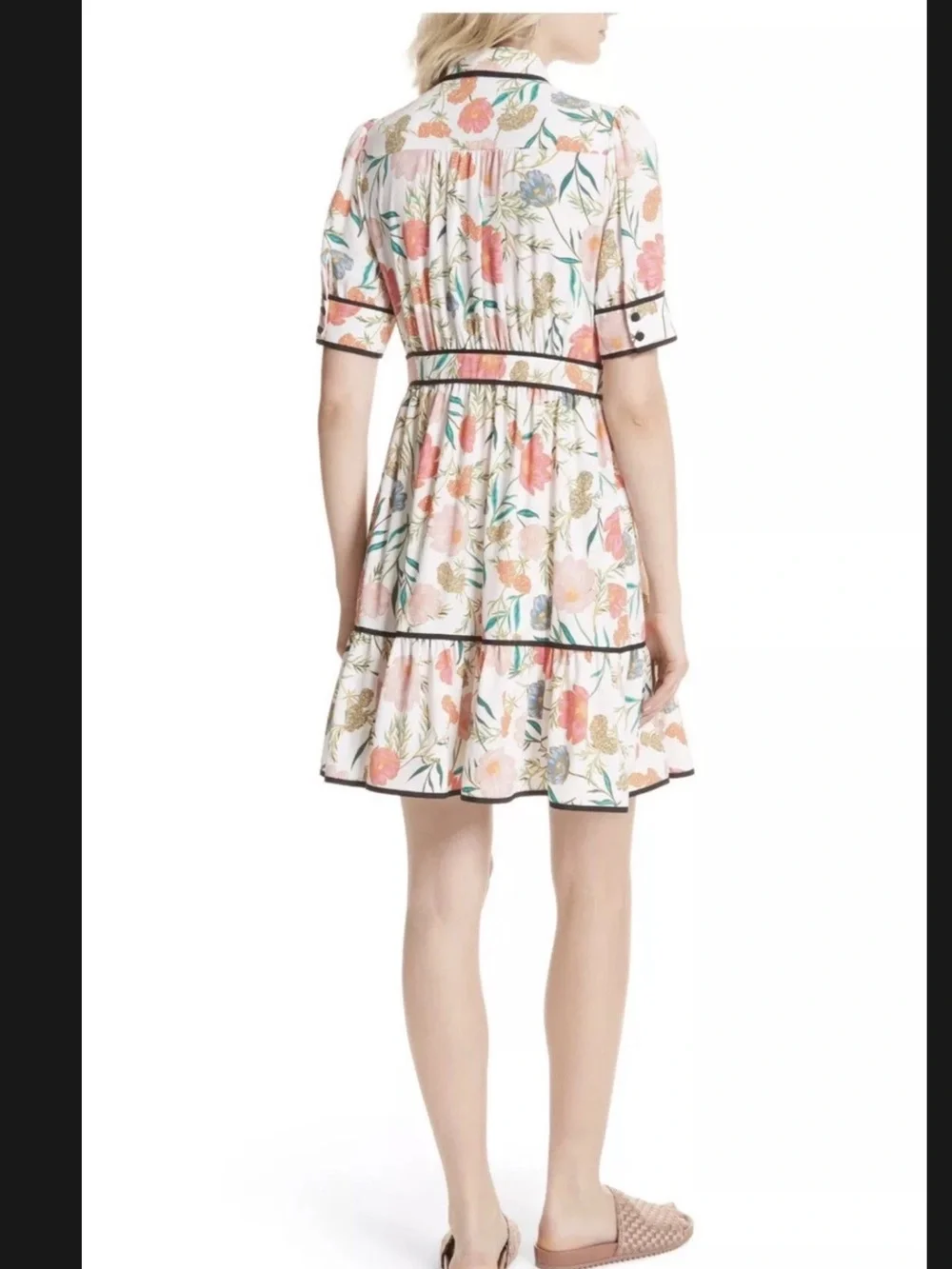 Kate Spade Picnic Perfect Blossom Womens Size 10 Tiered Ruffle Sleeve Shirtdress
